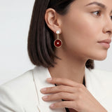 Carnelian & Diamond Amulet Drop Earrings, 18K Gold on model