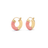 Coral Small Hoop Earrings, 18K Yellow Gold