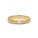 Diamond Solitaire Band Ring in 18K Textured Gold
