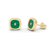 Malachite & Diamond Cushion Stud Earrings