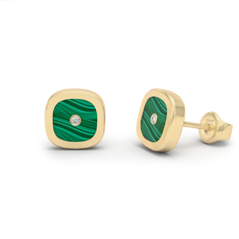 Malachite & Diamond Cushion Stud Earrings