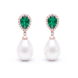 Pear Emerald, Diamond & Pearl Drop Earrings, 18K Rose Gold