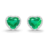Heart Emerald & Diamond 18K White Gold Stud Earrings