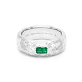 Baguette Emerald Solitaire Ring in Textured 18K White Gold
