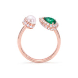 Pear Emerald, Diamond & Pearl Ring, 18K Gold