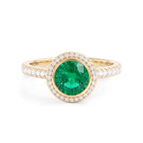 Round Emerald and Diamond Bezel Set Ring, 18K Gold