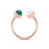Cabochon Emerald, Diamond & Pearl Open Ring, 18K Yellow Gold