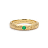 Round Emerald Solitaire Ring in Textured 18K Gold