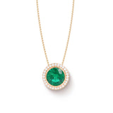 Round emerald and diamond bezel set necklace, 18K Gold