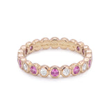 Pink Sapphire & Diamond Bezel Eternity Ring in 18ct Textured Gold