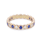 Sapphire & Diamond Bezel Eternity Ring in 18ct Textured Gold