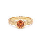 Round Spessartite-Garnet Solitaire Ring in Raw 18K Textured Gold
