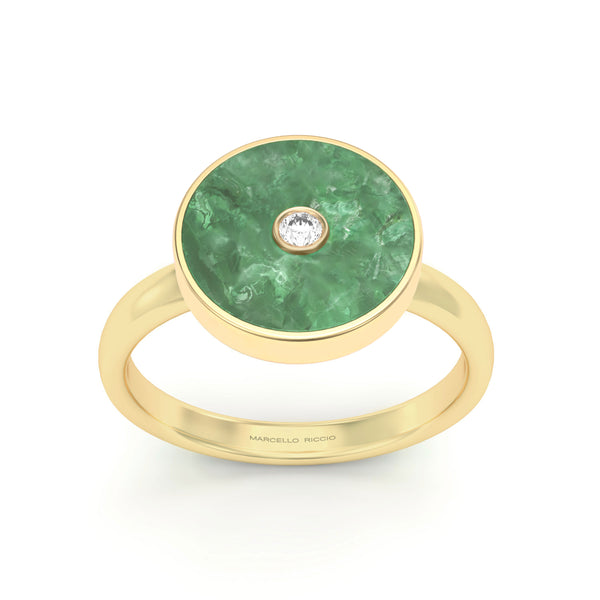 Jade and Diamond Amulet Ring, 18K Yellow Gold