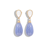 Mother of Pearl, Blue Agate & Diamond Gold Teardrop Dangle Earrings
