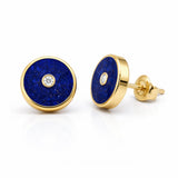 Lapis Lazuli and Diamond Amulet Stud Earrings, 18K Gold