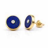 Lapis Lazuli & Diamond Motif Stud Earrings in 18K Gold