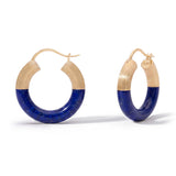 Lapis Lazuli Hoop Earrings, 18K Textured Gold