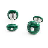 Cabochon Malachite & Diamonds Cufflinks, 18K Yellow Gold