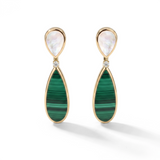 Mother of Pearl, Malachite and Diamond Teardrop Earrings, 18K Gold