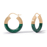 Malachite Hoop Earrings, 18K Textured Gold