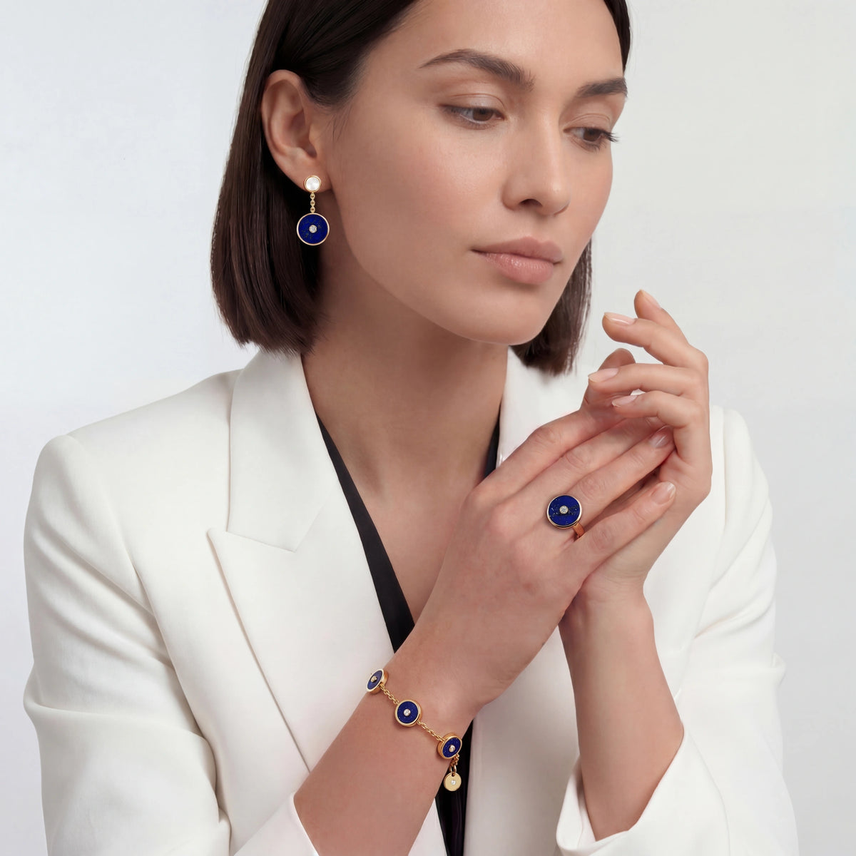 lapis lazuli gold ring on model