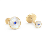 Mother of Pearl & Sapphire Round Cufflinks, 18K Yellow Gold