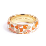 Hand Painted Multicolour Enamel Ring, 18K Yellow Gold