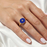 Lapis Lazuli and Diamond Amulet Ring, 18K Yellow Gold