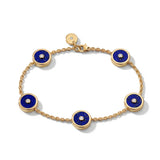 Lapis Lazuli and Diamond Round Bezel 5 Motifs in 18K Gold or Silver Bracelet