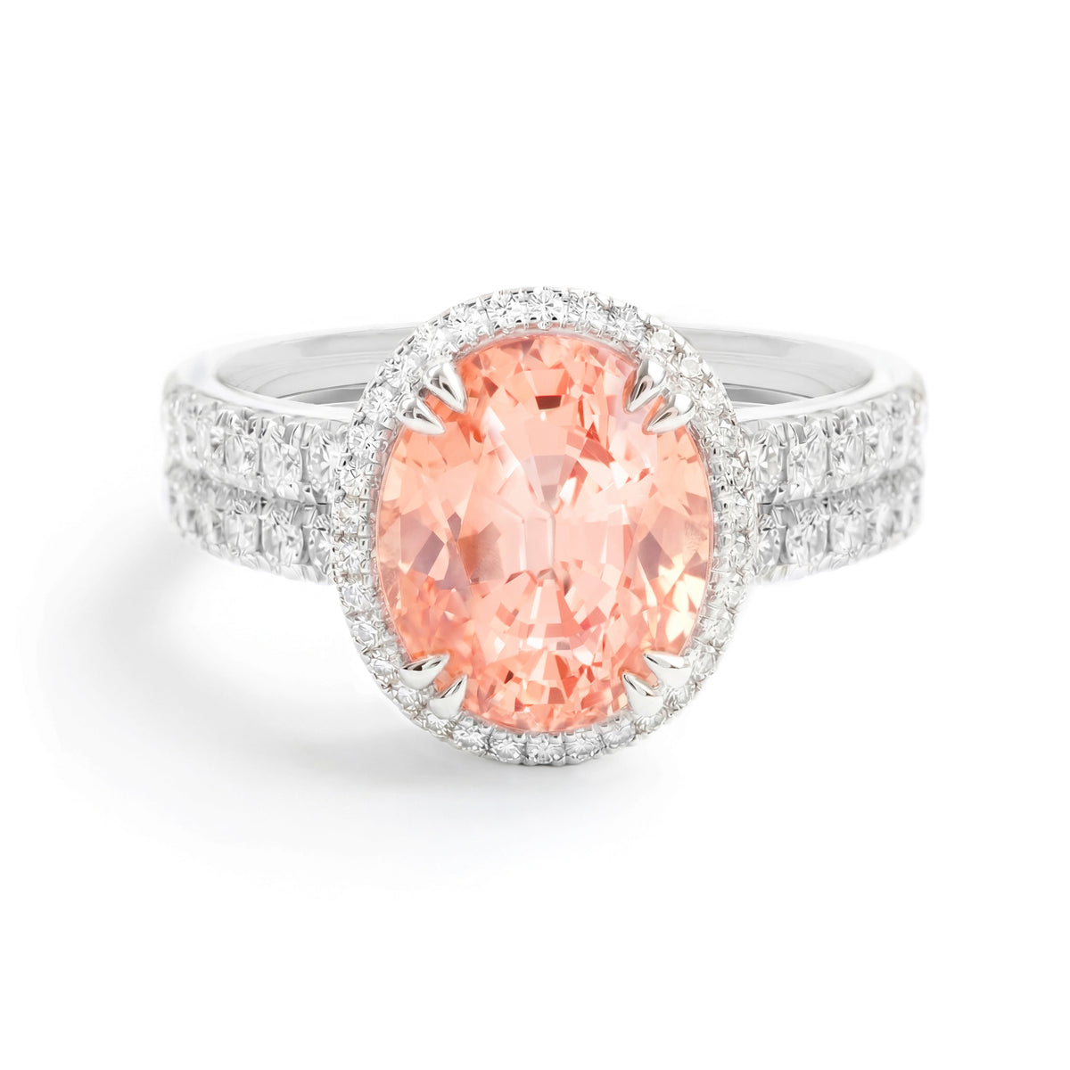 Oval Padparadsha Sapphire & Diamond Ring, 950 Platinum