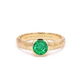 Round Emerald Bezel Set Solitaire, 18K Raw Gold Ring
