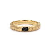Raw Black Tourmaline Solitaire Ring in Textured 18ct Gold