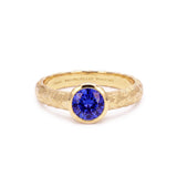 Round Tanzanite Bezel Set Solitaire, 18K Raw Gold Ring