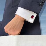 Emerald Cut Ruby Cufflinks, 18K White Gold on model