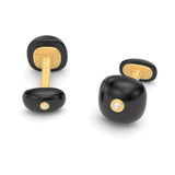 Cabochon Onyx and Diamonds Round Cufflinks, 18K Yellow Gold
