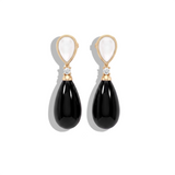 Mother of Pearl - Diamond - Black Agate Gold Teardrop Dangle Earrings