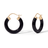 Onyx Hoop Earrings, 18K Gold