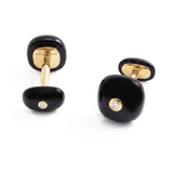 Cabochon Onyx and Diamonds Cufflinks, 18K Yellow Gold