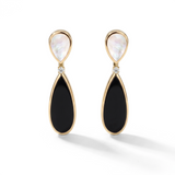 Mother of Pearl, Onyx and Diamond Teardrop Earrings, 18K Gold