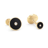 Onyx and Diamonds Round Cufflinks, 18K Yellow Gold