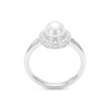 Pearl & Diamond Halo Ring, 18K Gold