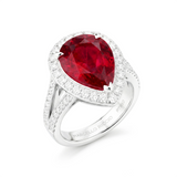 Pear Ruby and Diamond claw set 18k white gold ring