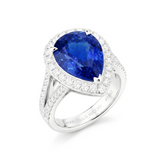 Pear sapphire and diamond claw set 18k white gold ring