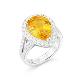 Pear yellow sapphire and diamond claw set 18k white gold ring