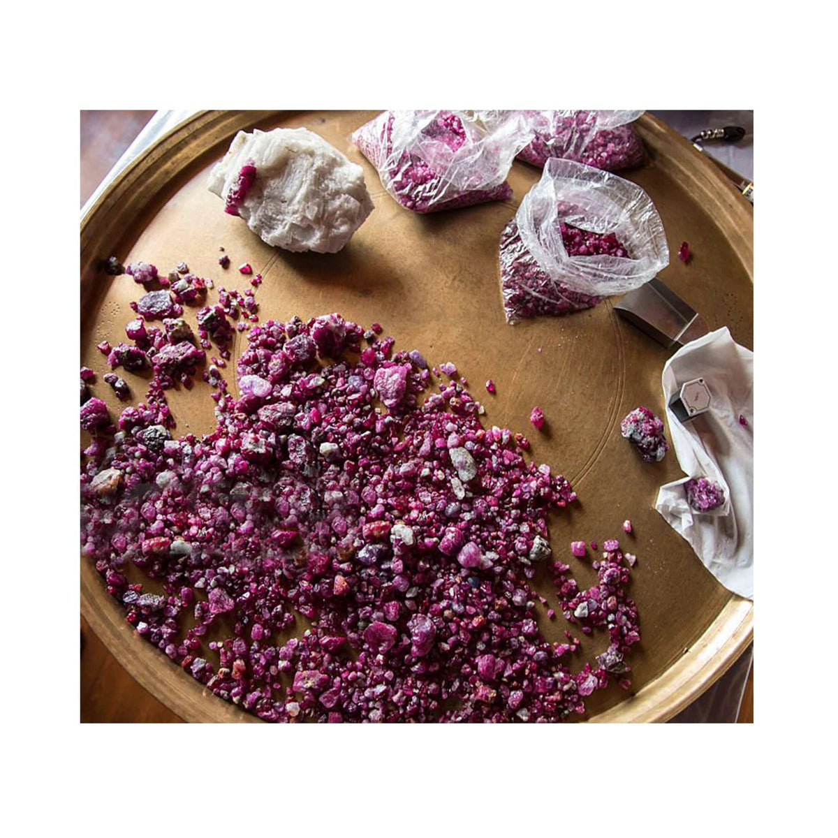 raw rough ruby tray gemstones