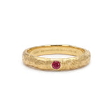 Round Ruby Solitaire Ring in Textured 18K Gold