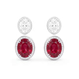 Oval Ruby and Diamond Cocktail Earrings, 18K White Gold