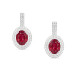 Oval Ruby and Diamond drop dangle Earrings, 18K White Gold