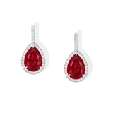 Pear ruby and diamonds drop 18k white gold earrings