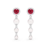 Cabochon Ruby, Diamond & Pearl Drop Earrings, 18k White Gold
